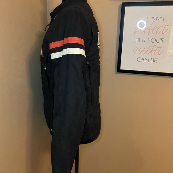 Like New, Women’s Harley Davidson, size small, black and orange riding jacket. - Picture 6 of 15